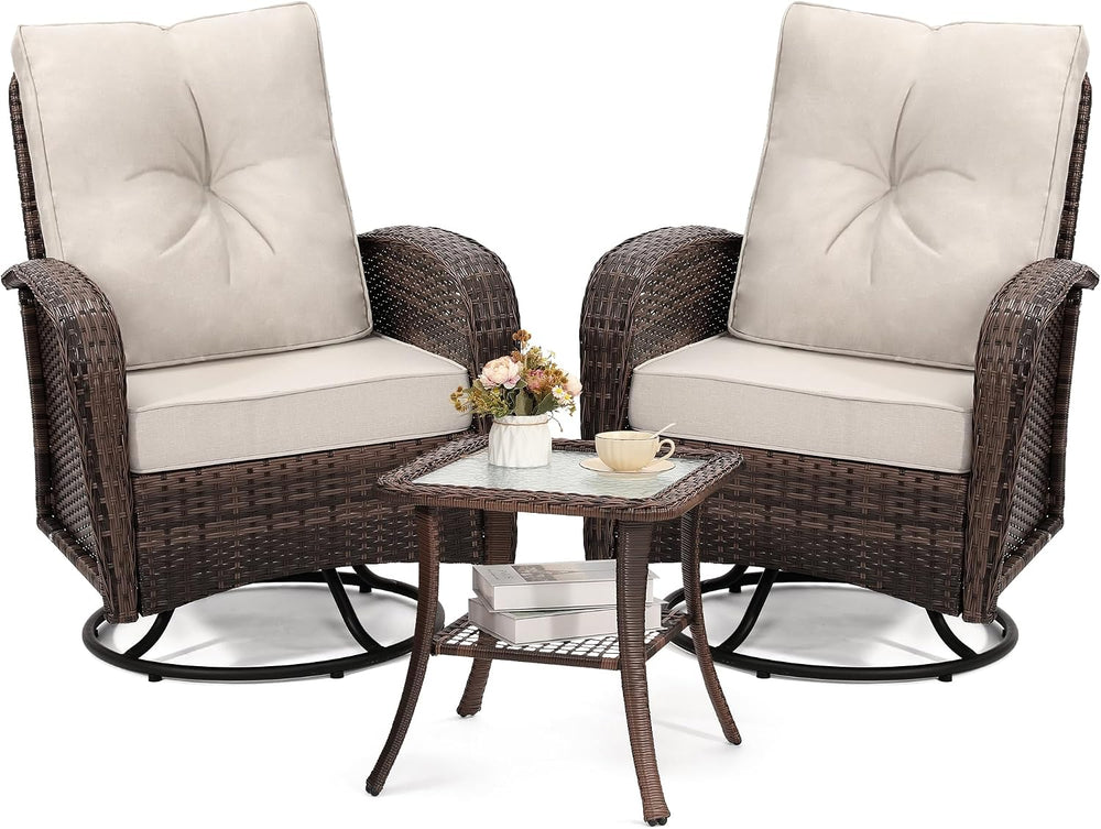 wildformers Luxury Outdoor Swivel Wicker Glider Patio Chairs with Table Set
