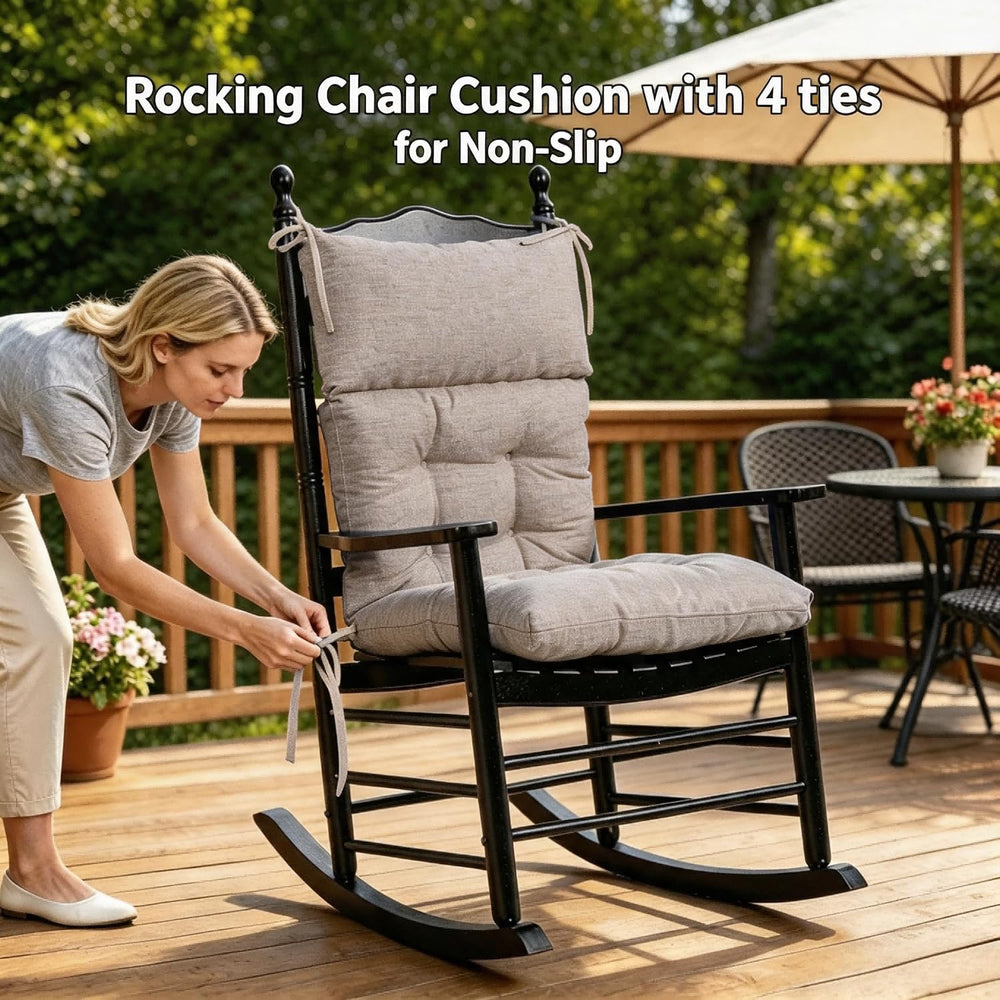 QILLOWAY Outdoor Rocking Chair Cushions Set of 2, 100% Polyester Waterproof P...