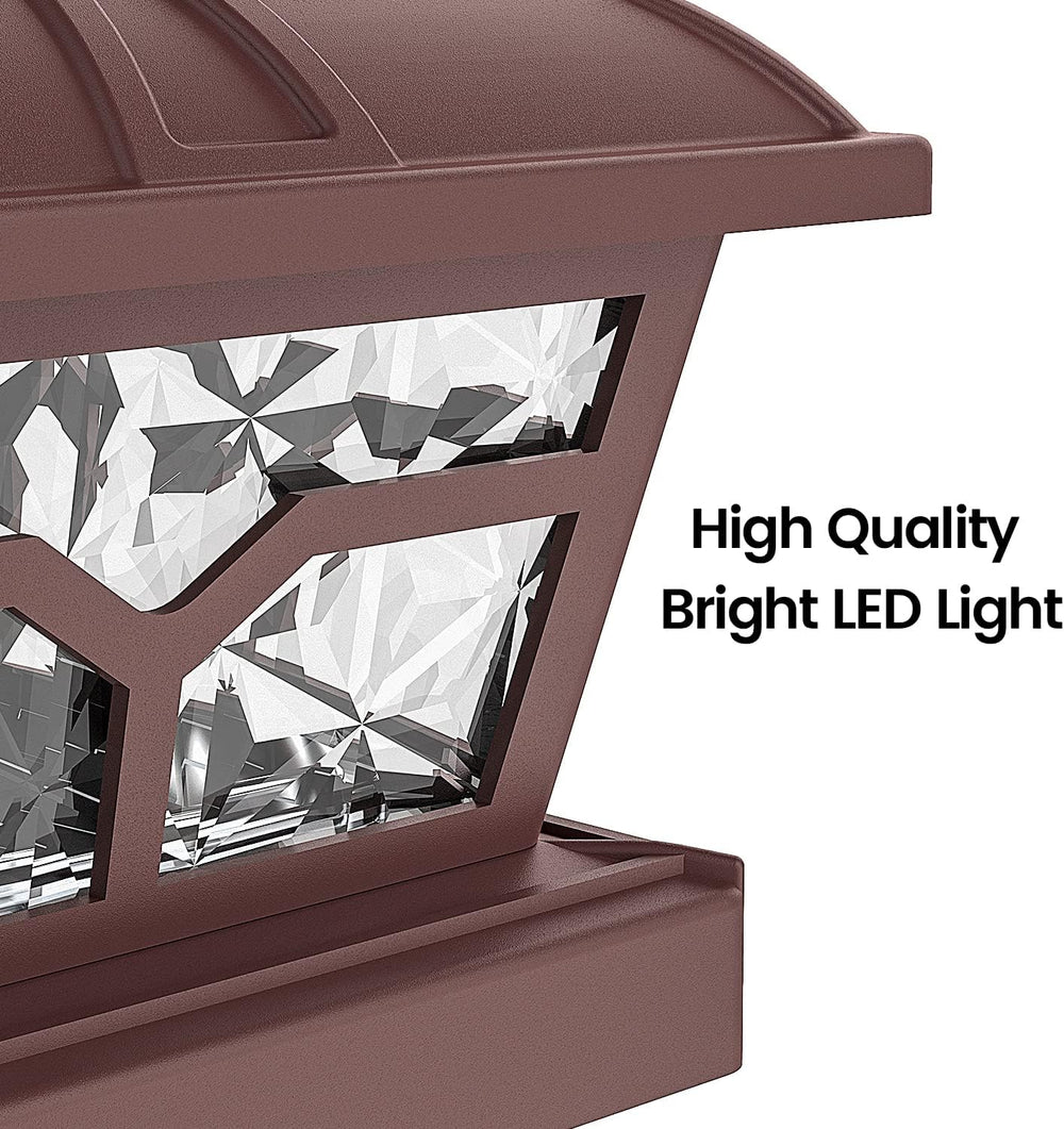 SIEDiNLAR Solar Post Cap Lights Outdoor 2 Modes, 4 Pack, Brown, Warm/White