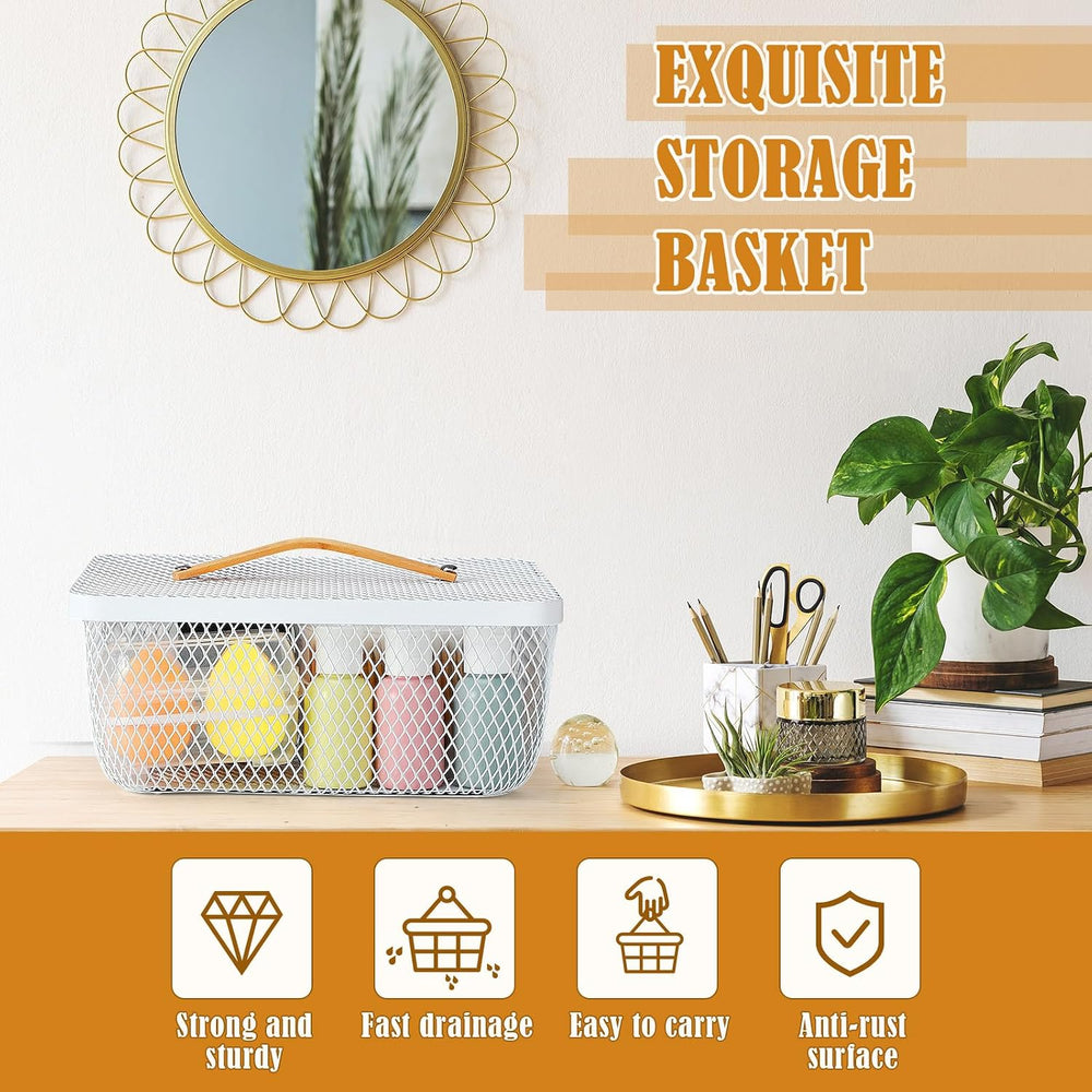 Tandefio 4 Pcs Metal Mesh Basket with Lid and Wooden Handle 9.65 x 7.68 Inch ...