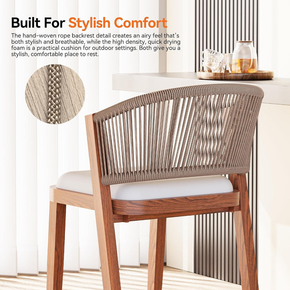 Modern Shade Chatham Outdoor Bar Stools Set of 2 with Rope Woven Backrest, Po...