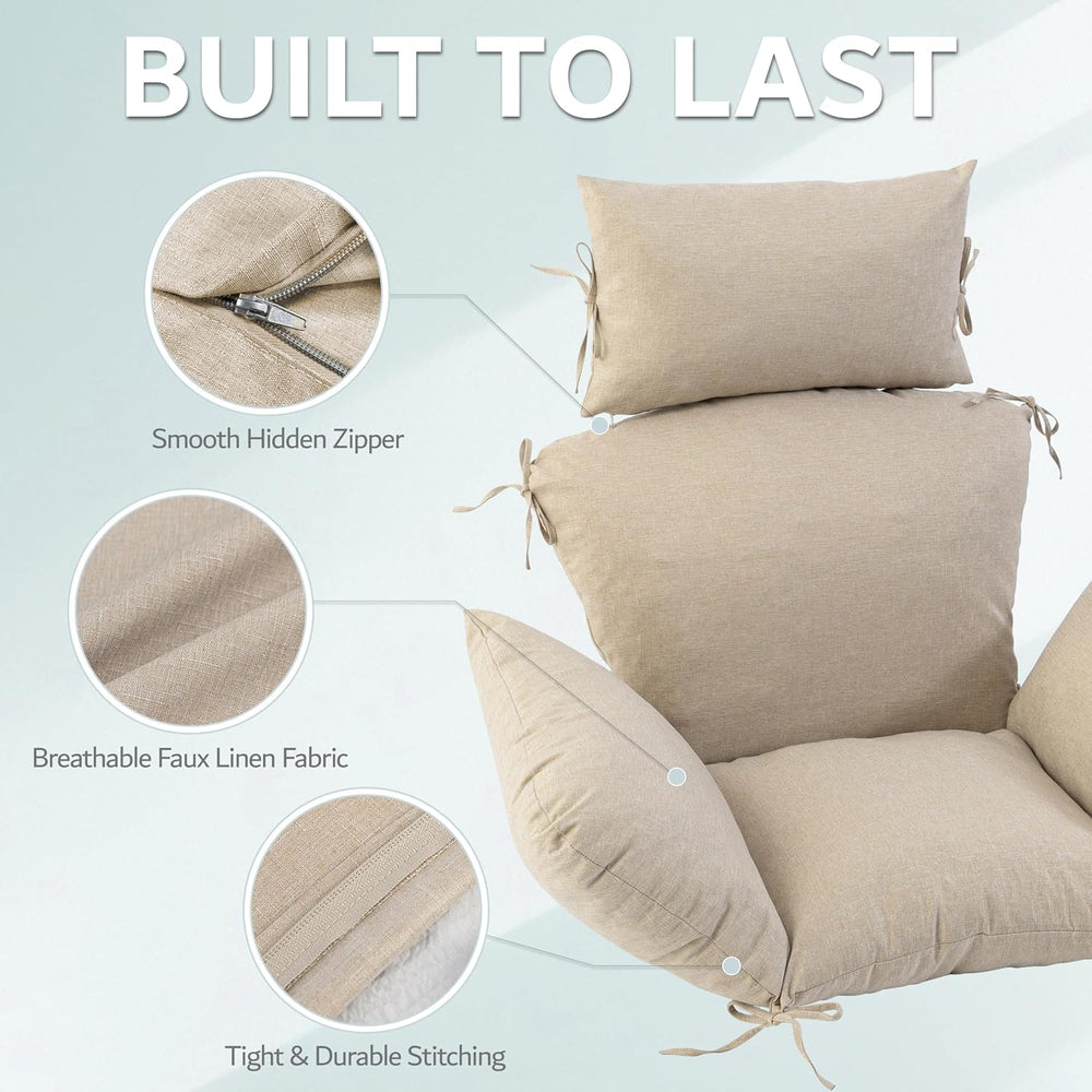 Egg Chair Cushion with 8 Securing Straps, Water-Repellent & Fade-Resistan...