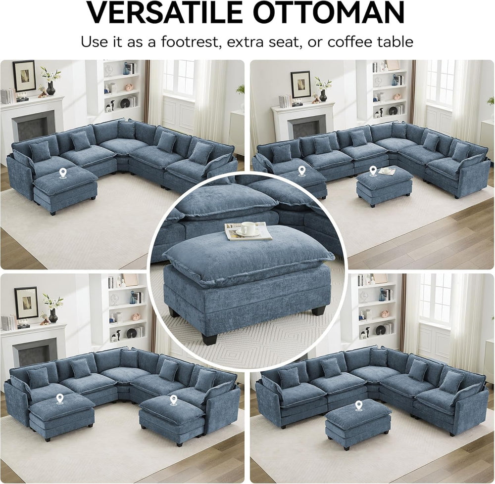 35‘’ Modern Chenille Cloud Sofa Ottoman,Rectangle Ottoman for Modular Section...