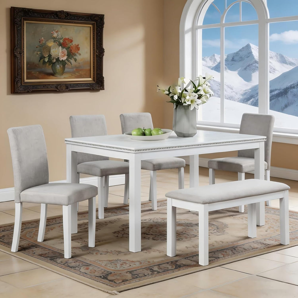 LUMISOL 6-Piece Dining Table Set for 6, Solid Wood Kitchen Table Set with 4 U...