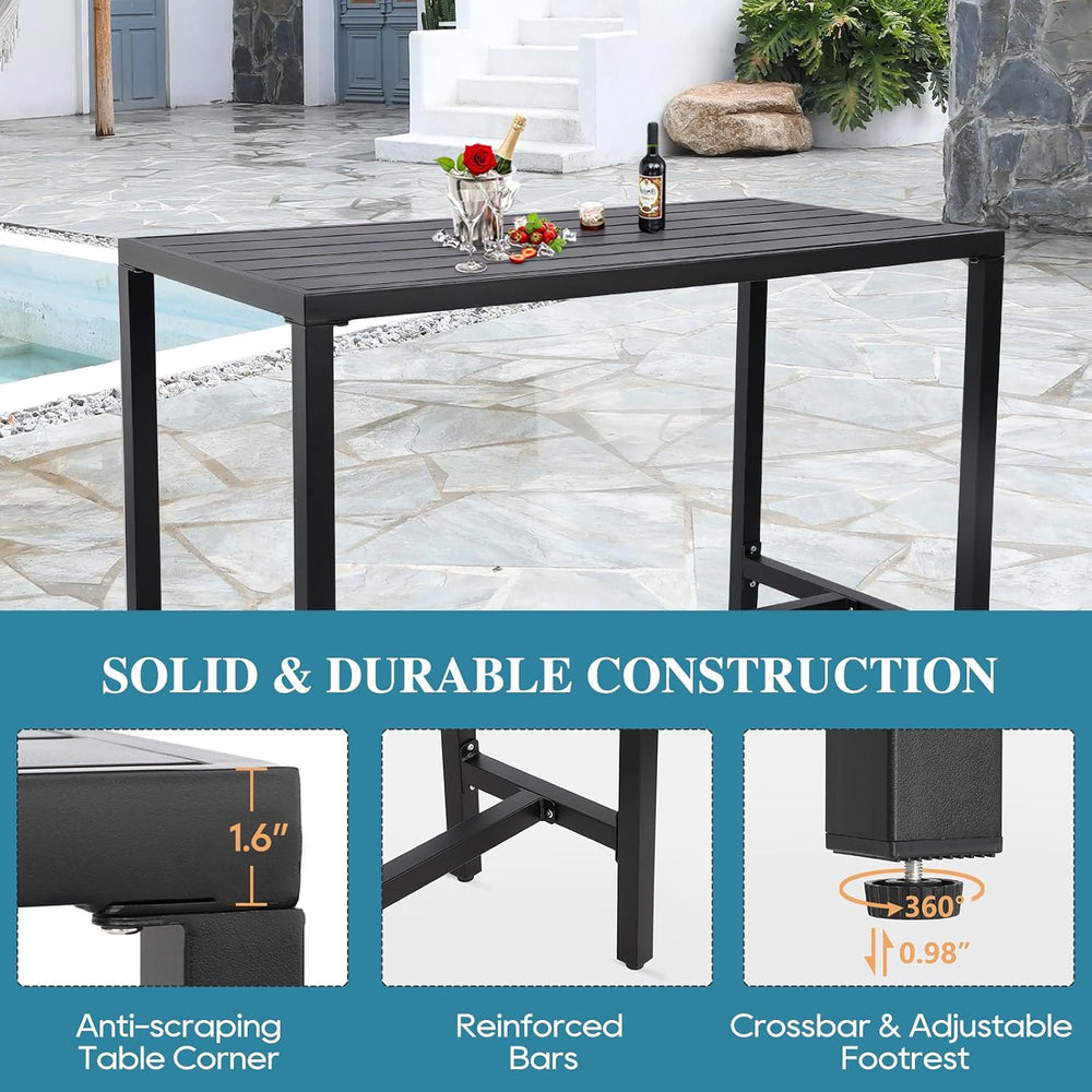 Outdoor Bar Table, Patio Console Pub Height Tables with Powder Coated Steel F...