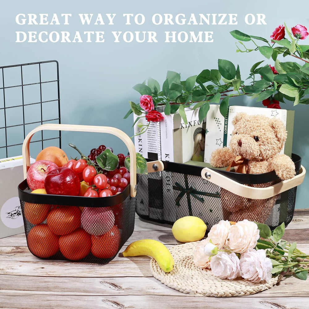 2 Pack Garden Harvest Basket, Metal Mesh Wire Picnic Basket with Handle