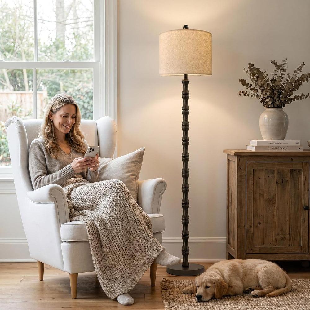 62" Farmhouse Floor Lamp for Living Room, Rustic Standing Lamp with Line...