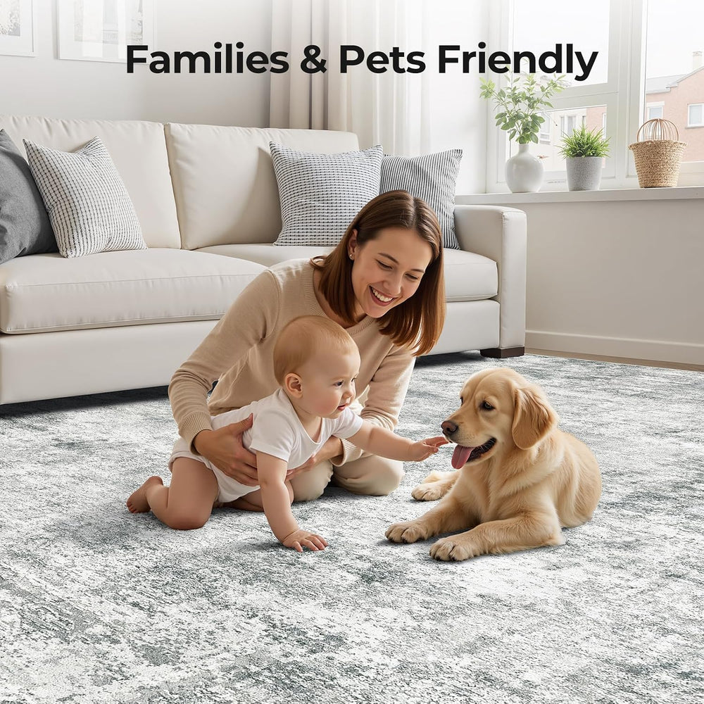 WITSHOCK 12x14 Area Rugs for Living Room Washable Abstract Rug Gray