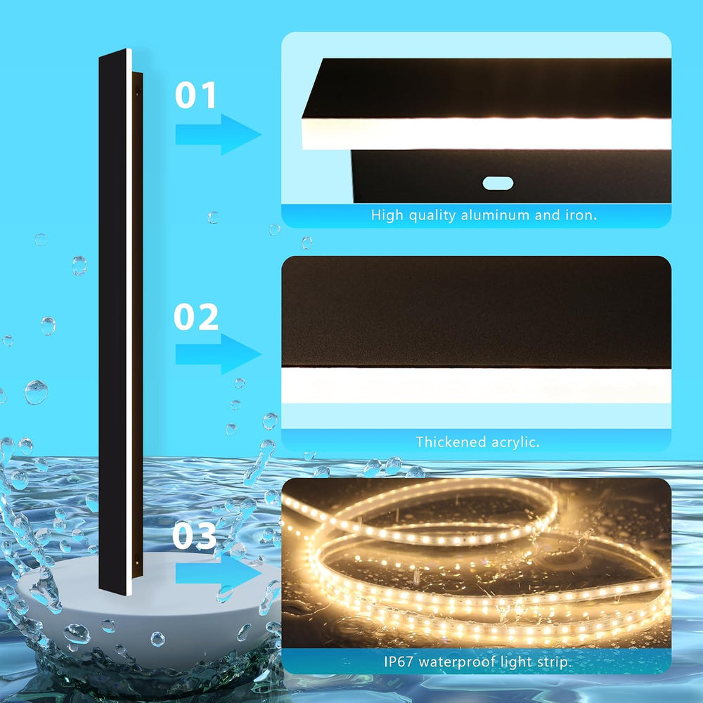 Outdoor Wall Light LED Long Wall Sconce 31.5in Ip65 Waterproof Black Modern O...