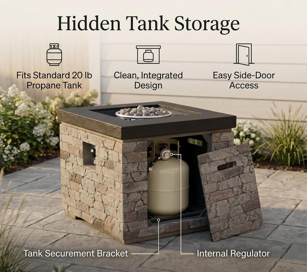 32" Propane Fire Pit Table, 40,000 BTU, Hidden Tank Storage, Burner Lid