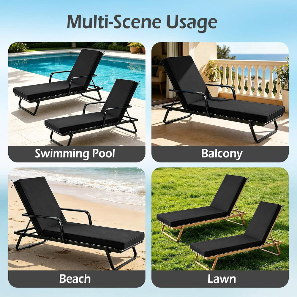 Chaise Lounge Cushions Outdoor Set of 2, 72"x21"x3", Black
