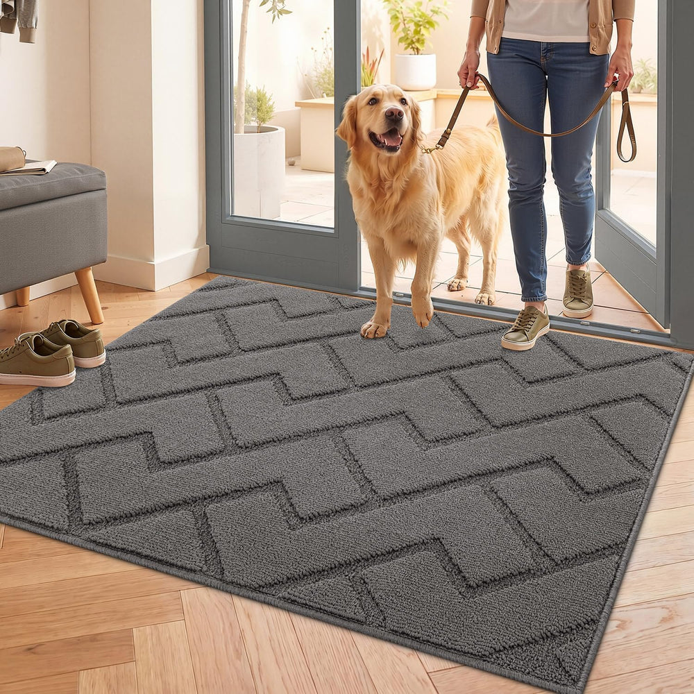 hicorfe Front Door Mat Outside Entrance,32"x40" Absorbent Muddy Dir...