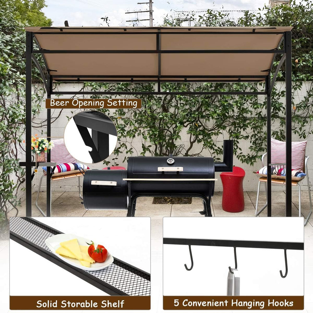 Tangkula 7ft Patio Grill Gazebo with Serving Shelf and Storage Hooks,Coffee
