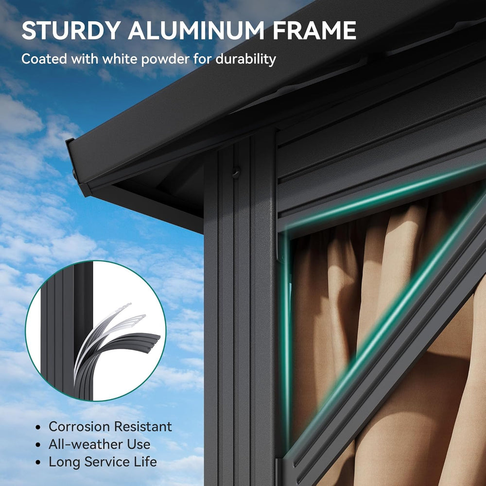 YITAHOME 12X20FT Gazebo Hard Top Patios Double Roof Aluminum Frame