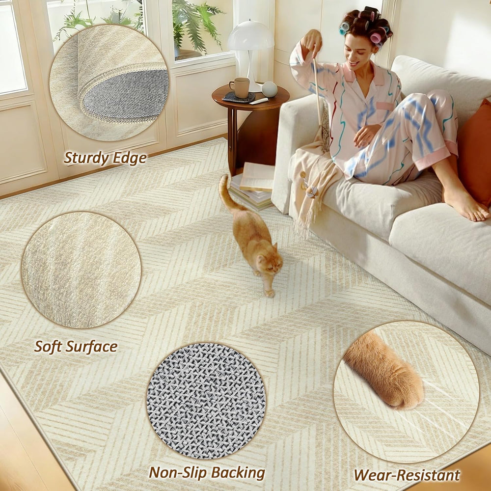 MXSANYOO Area Rugs 8x10 for Living Room, Washable Geometric Beige Rug