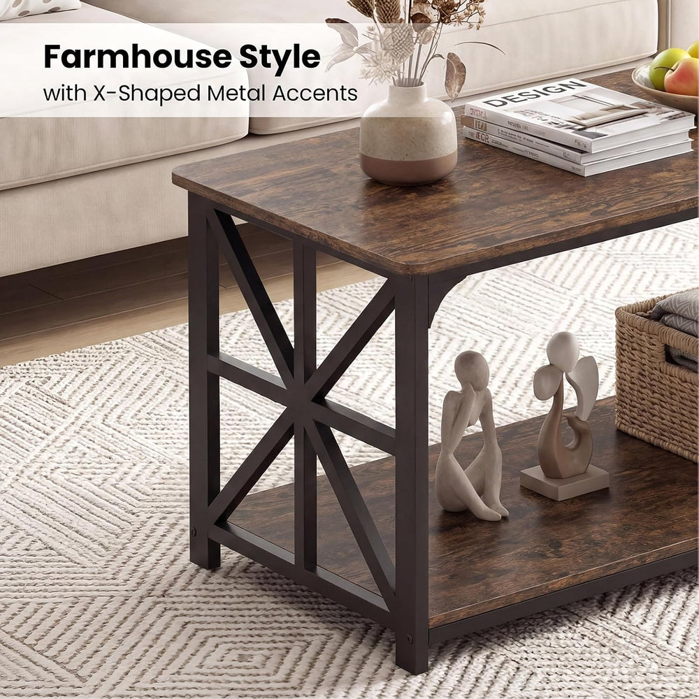 GIANTEX Farmhouse Coffee Table, 43" Center Table with Storage, Rustic Brown