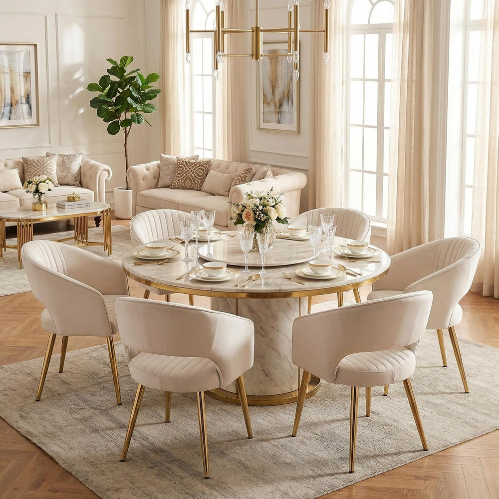Modern Dining Chairs Set of 8, Upholstered PU Leather Gold Dining Room Chairs...