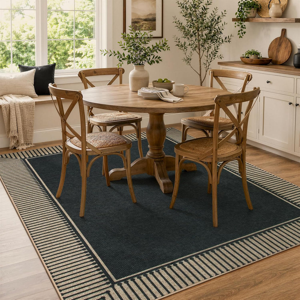 Moynesa Striped Border Easy Jute Outdoor Rug 5x7 Area Rugs for Living Room, W...