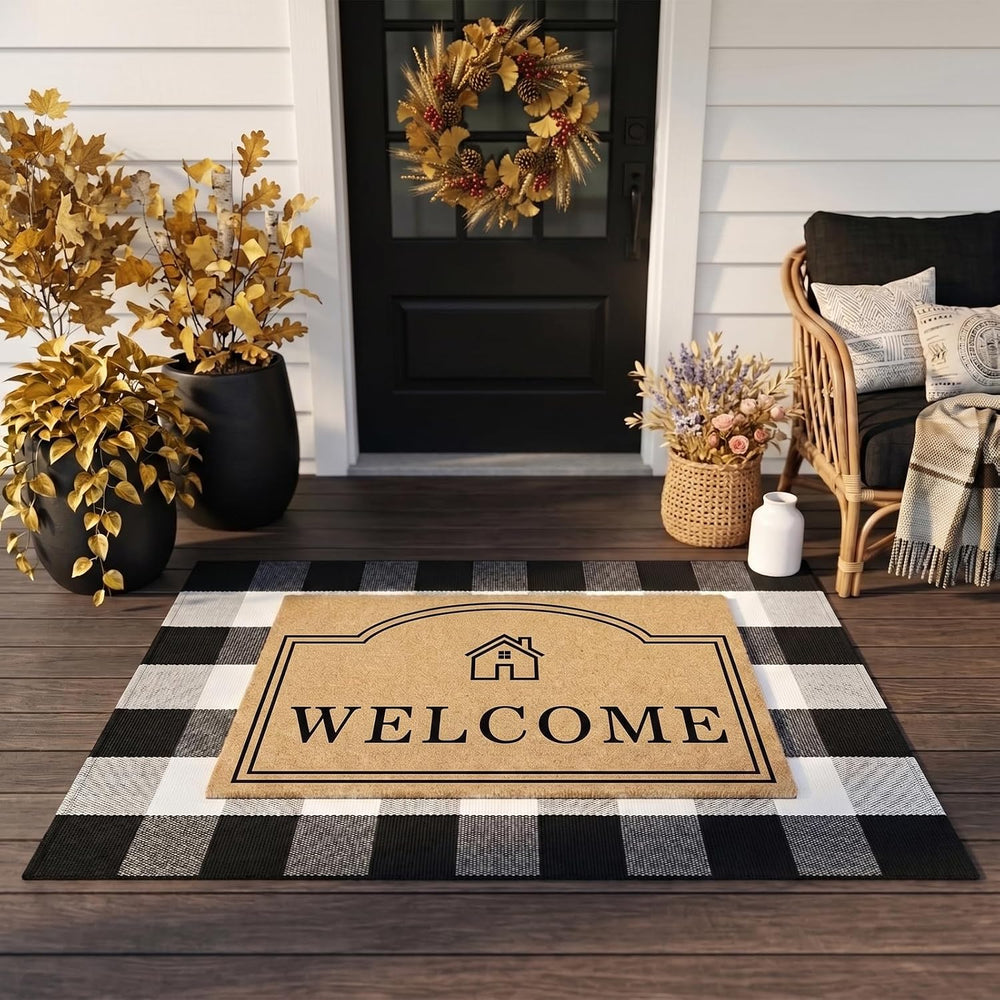 2 Pcs Layered Coir Front DoorMat Set, 0.6" Extra Thick & Non Slip Ba...