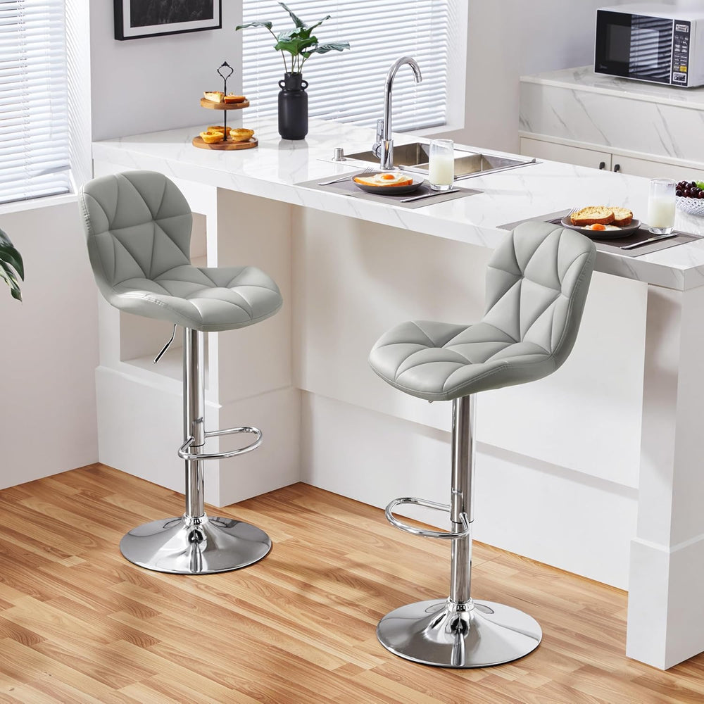 Yaheetech Bar Stools Set of 2 Adjustable Height Swivel Barstools Light Gray
