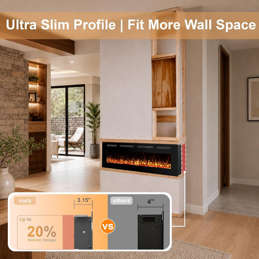 72 in. Ultra-Thin Recessed & Wall Mounted Electric Fireplace