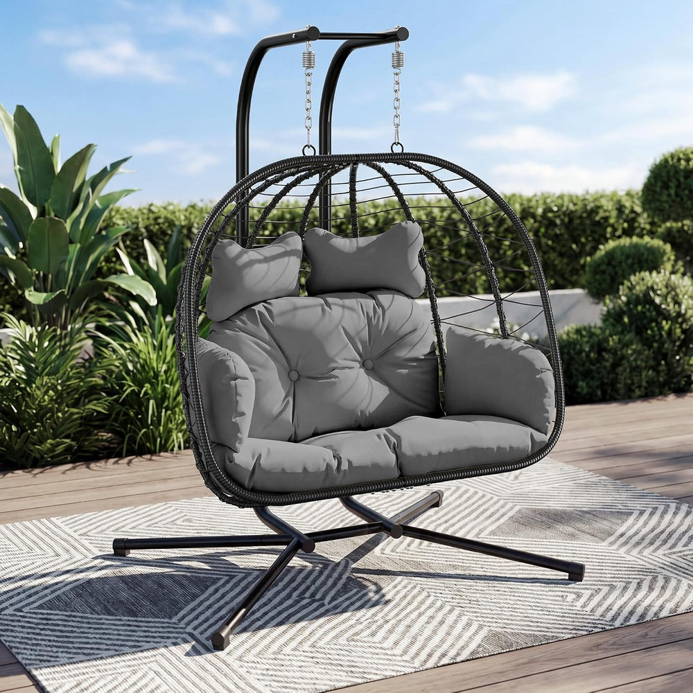 Bifanuo Double Hanging Egg Chair with Stand, Outdoor Indoor Swing Chair with ...