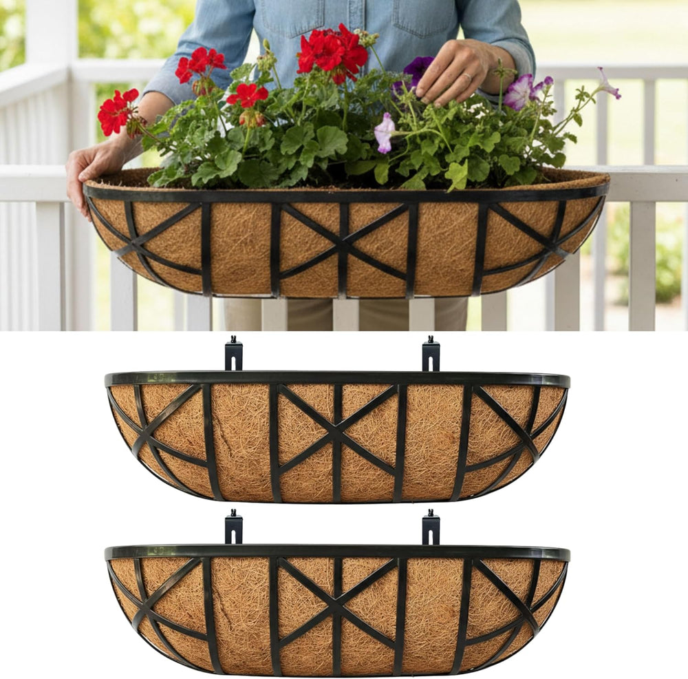 LaLaGreen 24 Inch, 2 Pack Railing Planters with Adjustable Mounting Brackets ...