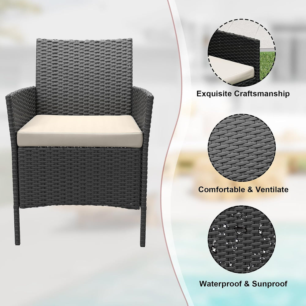 3 Pieces Patio Furniture Sets, Outdoor Wicker Furniture with Soft Cushion and...
