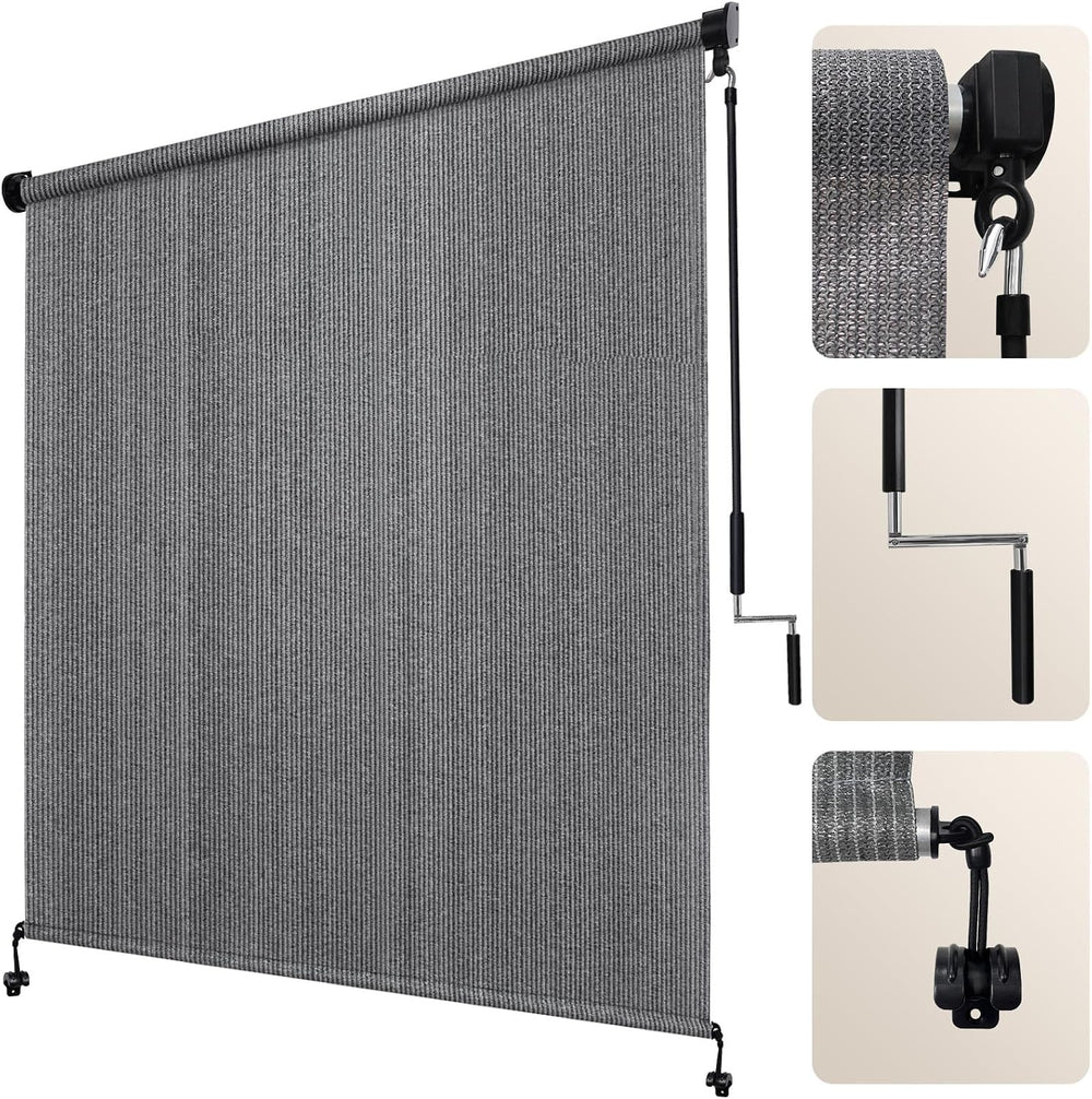 Artpuch Outdoor Roller Shade 8' W x 8' H, Gray Exterior Cordless Pati...