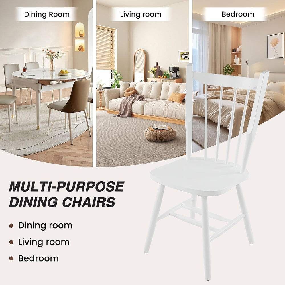 HNY White Windsor Dining Chairs Set of 4, Farmhouse Wooden Kitchen Chairs wit...