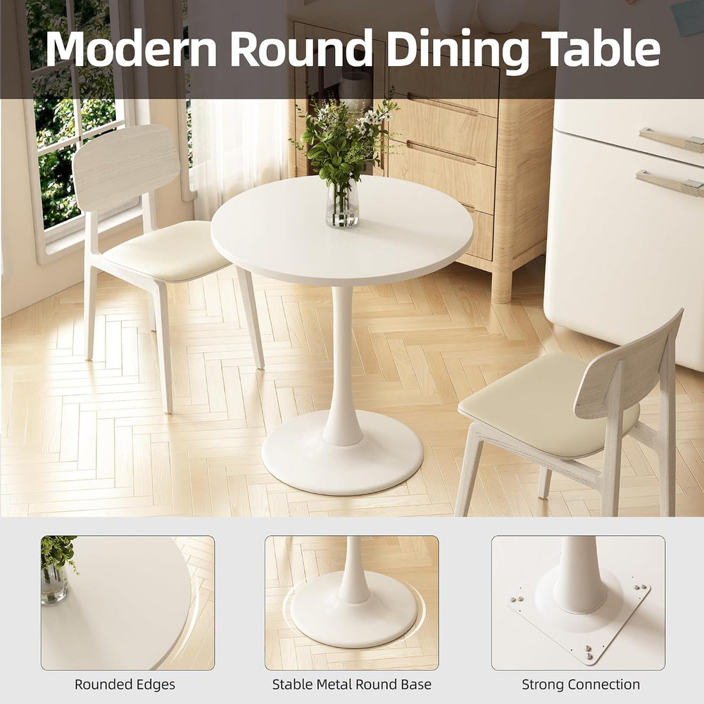 Round Dining Table 27.5" Circle Tulip Table for 4 People,White