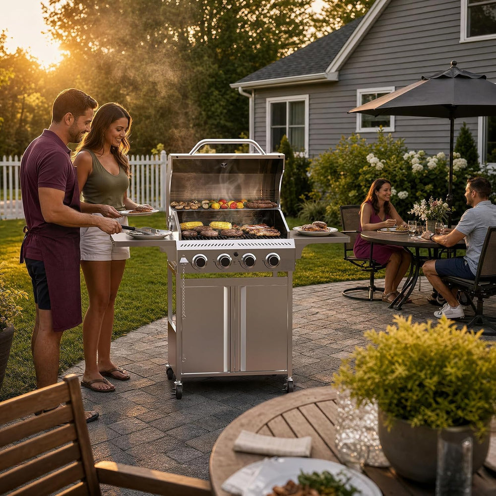 Electactic 4-Burner Propane Gas Grill, 34000 BTU Stainless Steel BBQ Grill