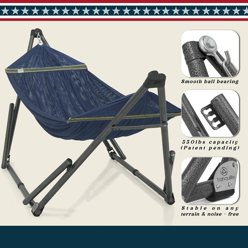Tranquillo Uniki Adjustable Hammock with Stand Collapsible, 550 lbs, Aegean