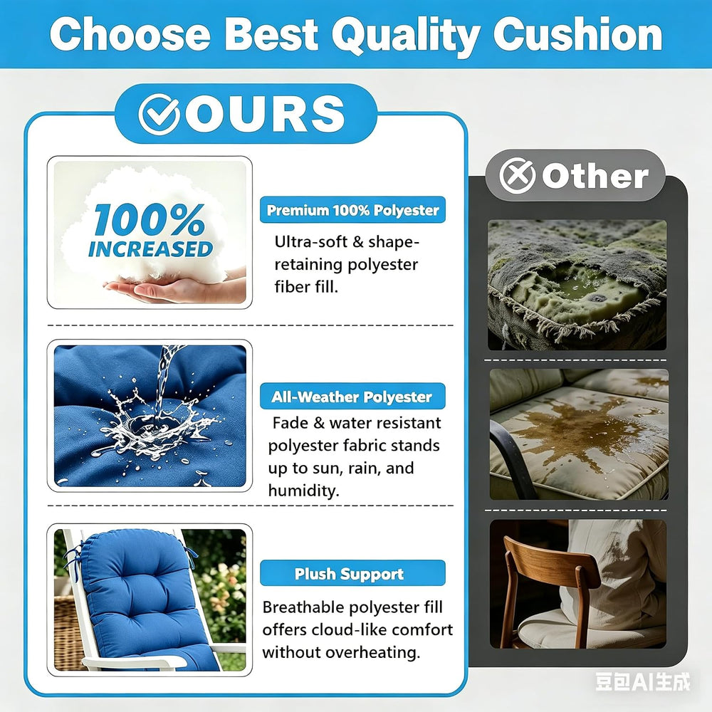 QILLOWAY Outdoor High Back Chair Cushion for Adirondack, All Weather Rocking ...