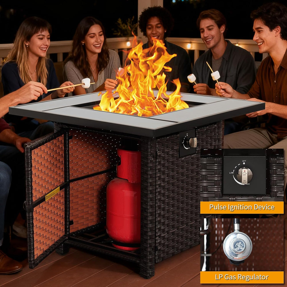 50000 BTU Brown Wicker Gas Fire Pit Outdoor Fire Pit Table 30 Inch Fire Pits ...