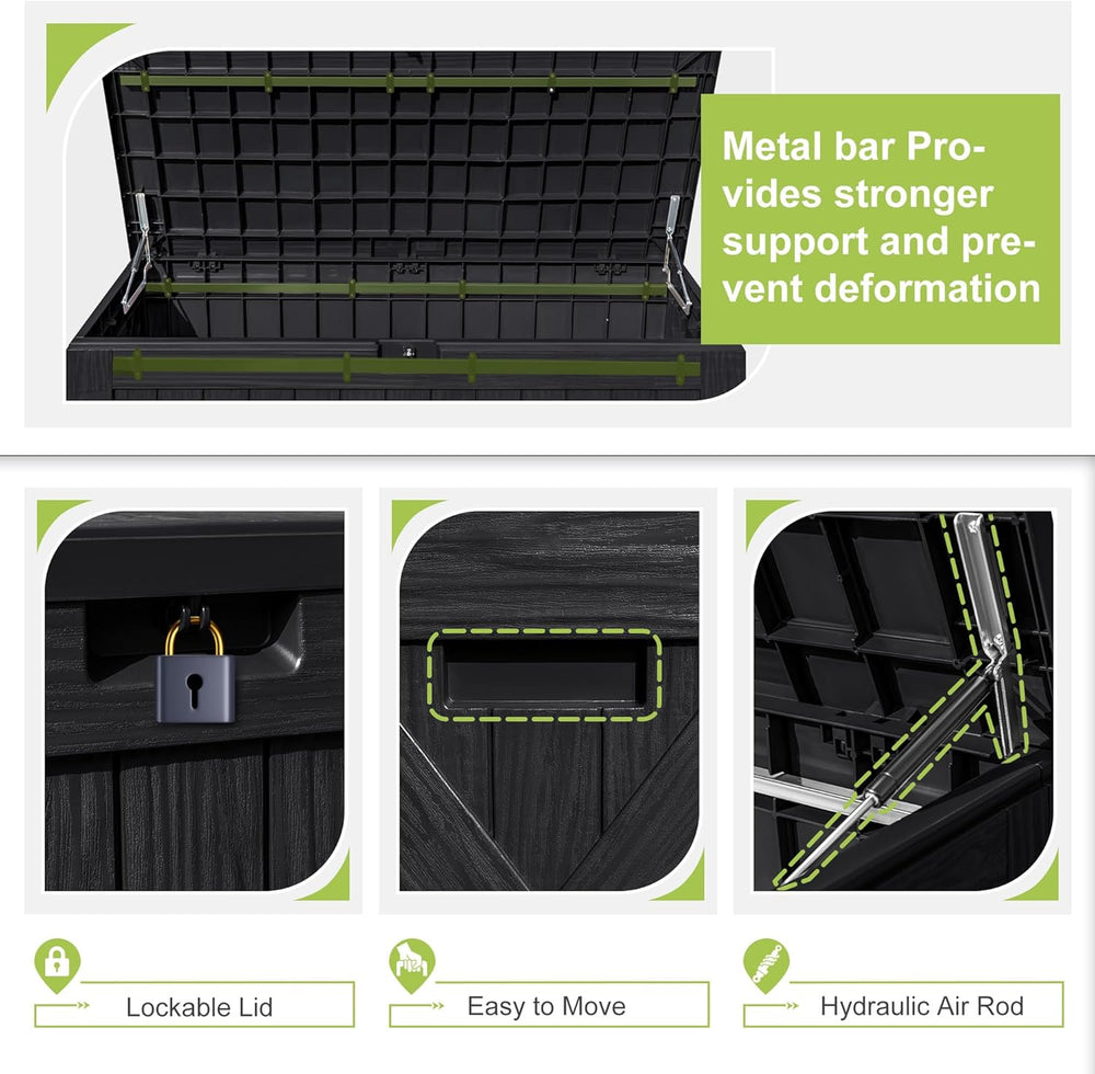 Greesum 120 Gallon Deck Box, Resin Outdoor Storage Container, Black