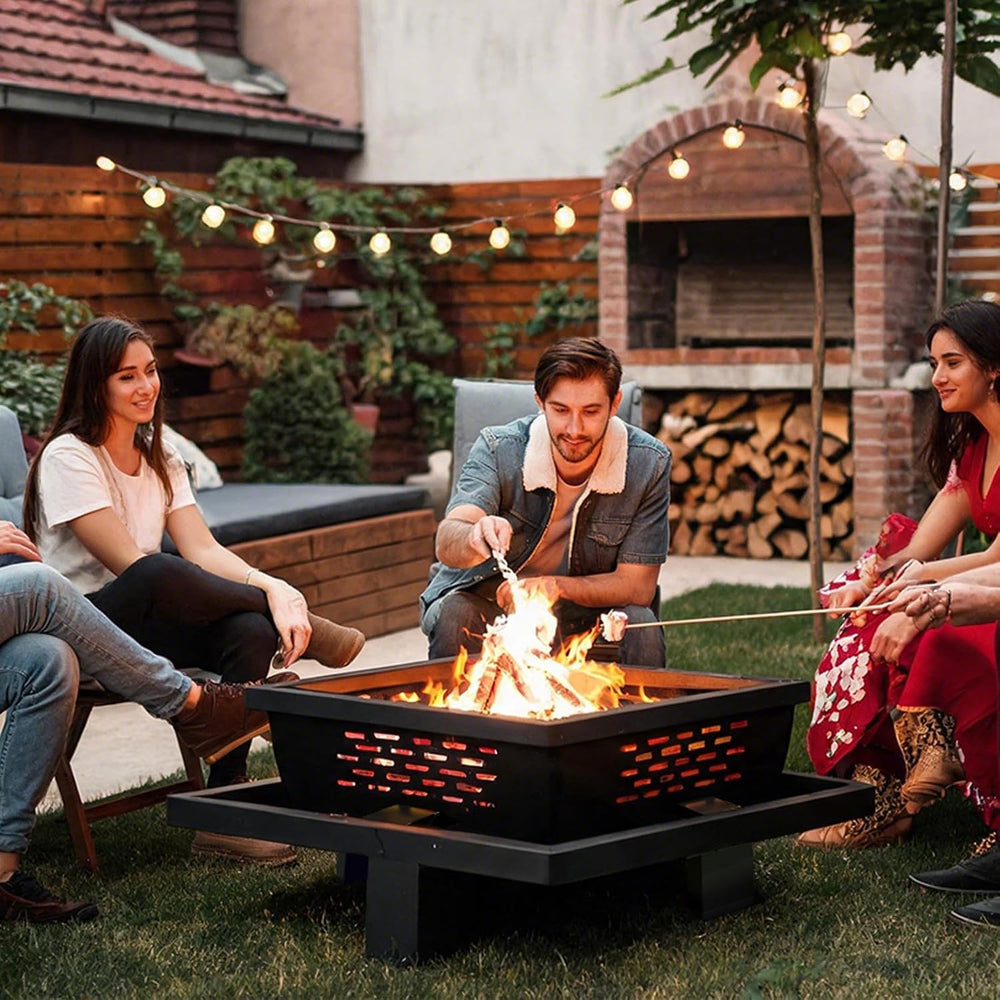 36 Inch Fire Pit for Outside, Outdoor Wood Burning Firepit with Poker, Heavy ...