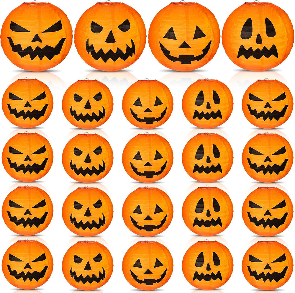 Retisee 24 Pcs Halloween Paper Lanterns Jack O Lantern 12 Inch,Pumpkin