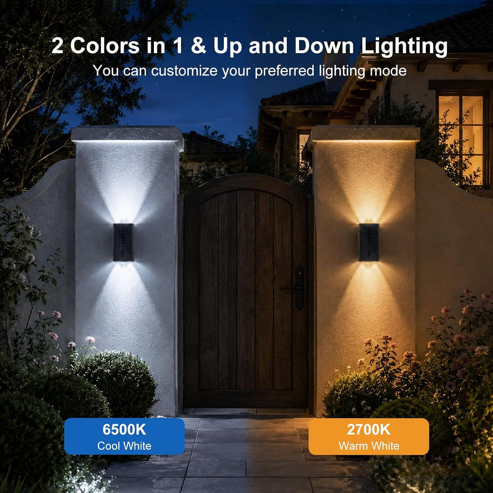 Lacasa 2 Pack Solar Wall Lights Outdoor 2 Colors in 1 Lighting Wall Sconces