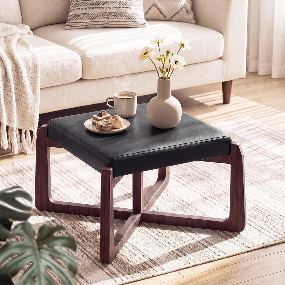 Faux Leather Square Coffee Table Ottoman,24" Coffee Table for Living Roo...