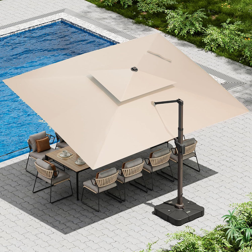 10 X 13 FT Cantilever Patio Umbrella Outdoor with Lights & Base