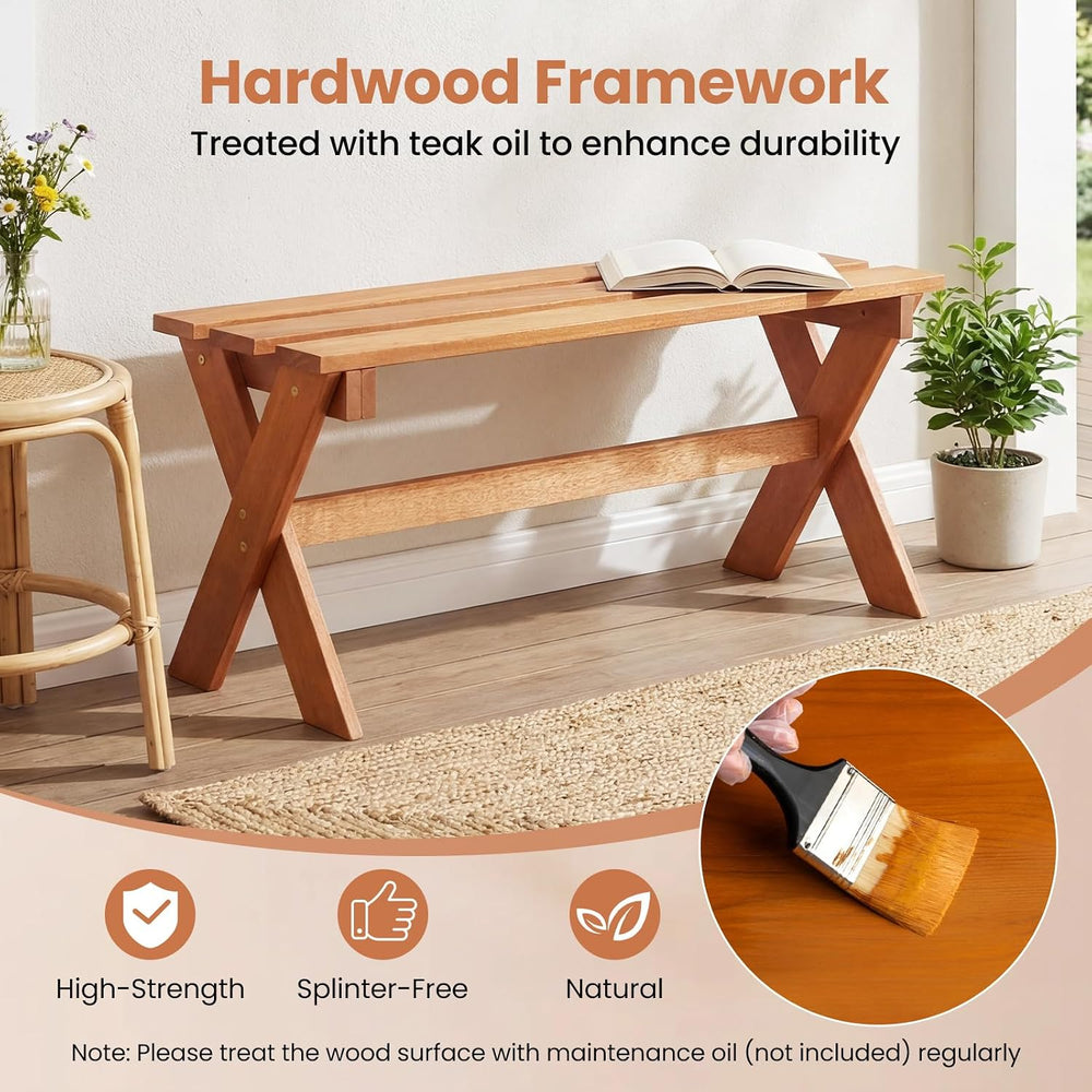 Tangkula Outdoor Wood Bench Backless, Patio Dining Bench with Teak Oil Finish...
