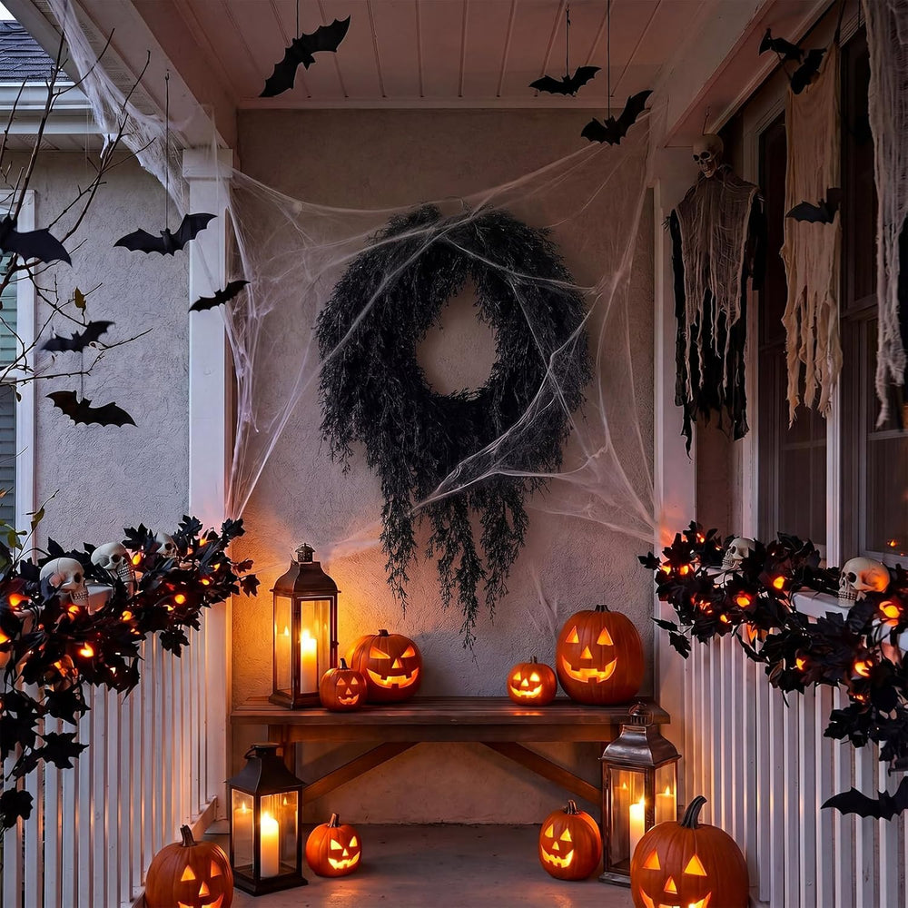 Suncalla 20" Black Halloween Artificial Wreath, Cedar Wreath
