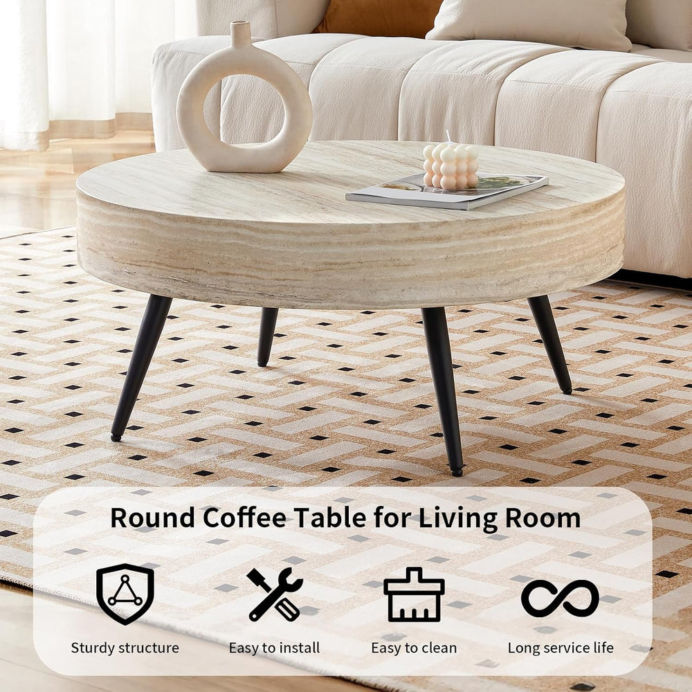 LKTART Round Coffee Table, Mid Century Small Coffee Table with Metal Legs, Wo...