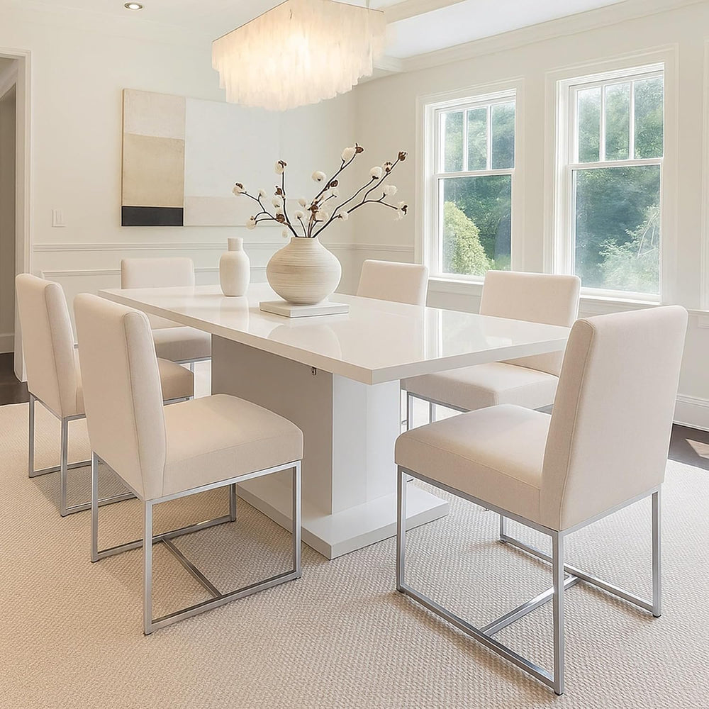 HNY Modern Dining Chairs Set of 6, Upholstered Linen Dining Room Chairs with ...