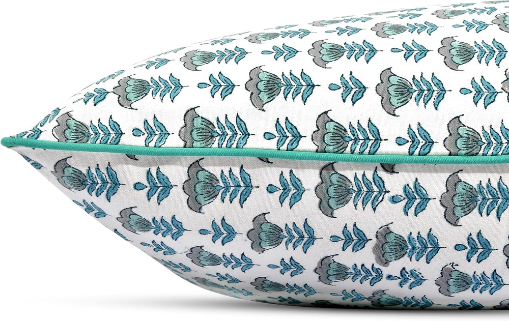 Ridhi Aquamarine Blue Block Print Cotton Pillow Cover 16x16 Inch Set of 2