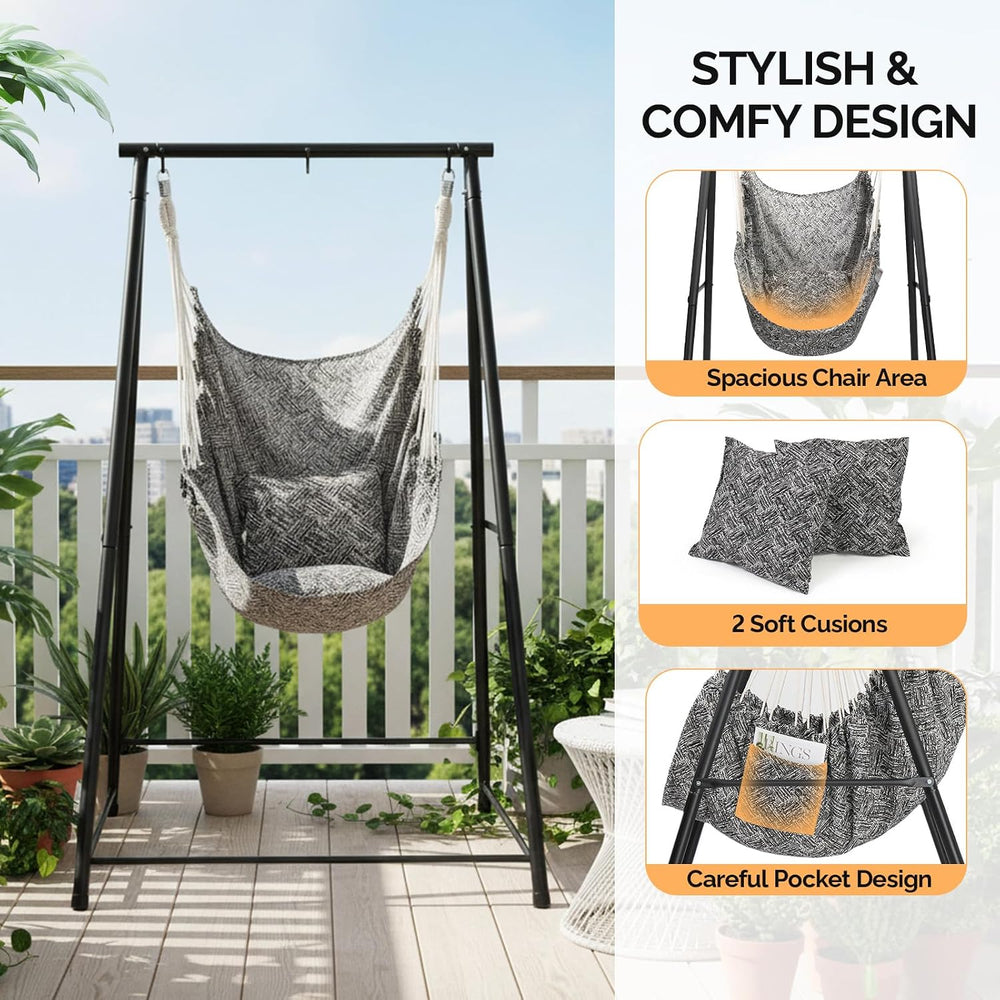 ONCLOUD Upgraded Hammock Chair with Stand for Outside, Heavy Duty Steel Hammo...
