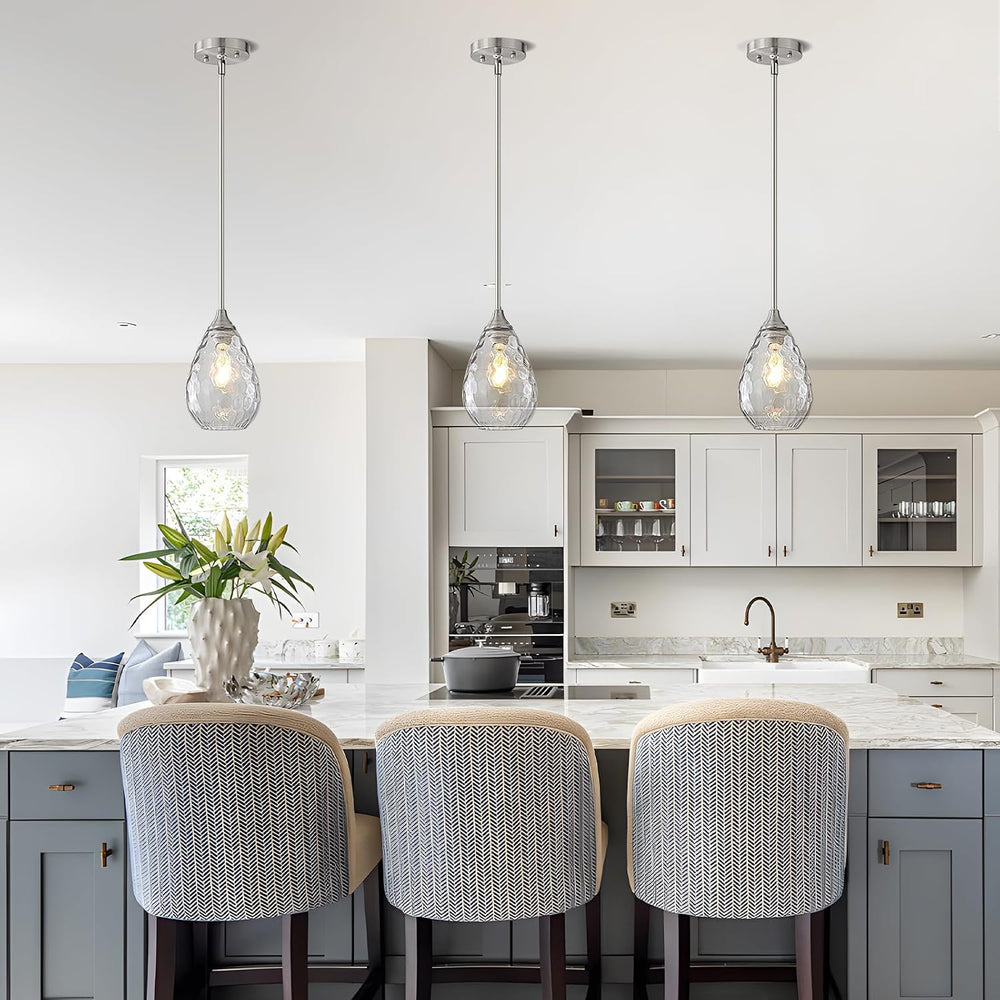 Glass Pendant Lights Kitchen Island, 1-Light Modern Brushed Nickel Pendant Li...