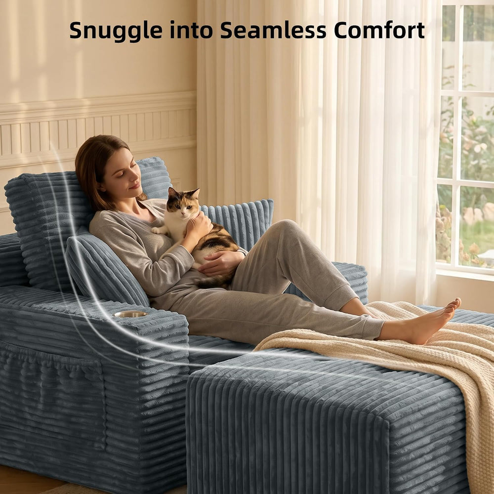 66" Oversized Boneless Chaise Lounge Chair with Ottoman Indoor