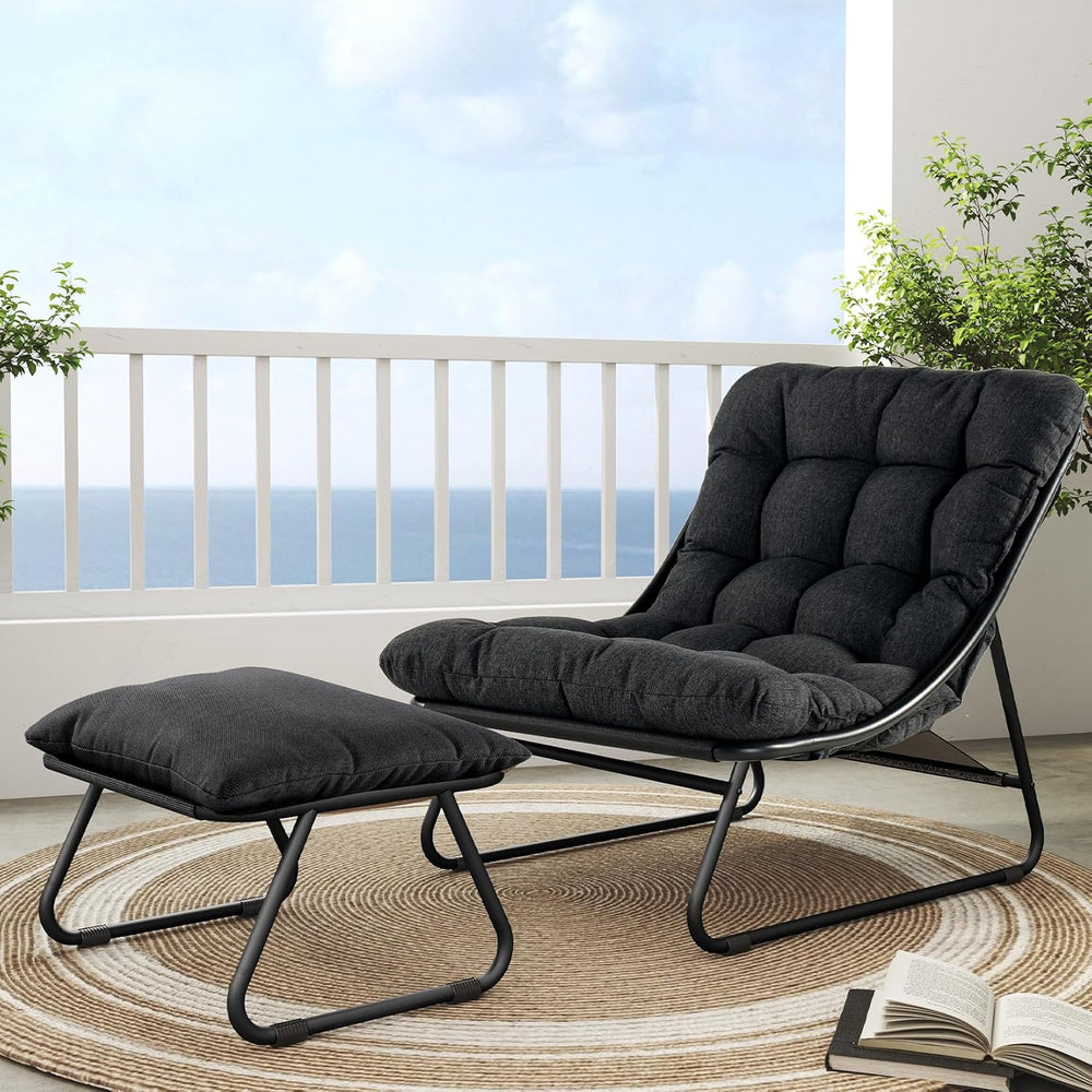 Grand patio Outdoor Lounge Chair with Footrest & Cushion, Dark Gray